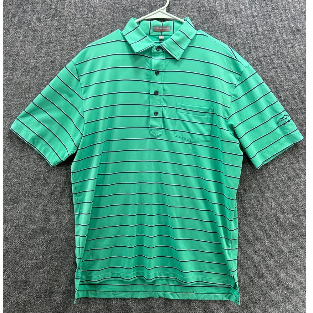 Peter Millar Summer Comfort Mens Green Striped Short Sleeve Golf Polo Shirt, M